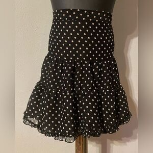 Large HJ Too by Hannah black & white polka dots lace hem tiered lined mini skirt